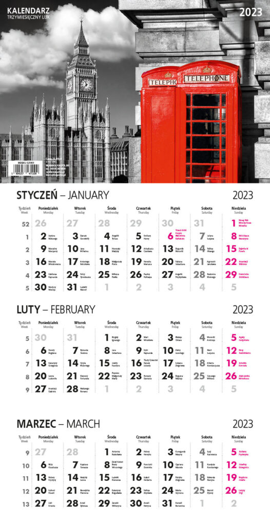 Kalendarz trzymiesięczny LUX KALPOL BIS